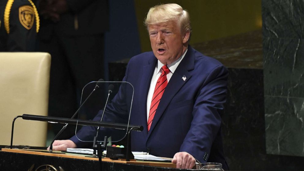PHOTO: President Donald Trump speaks during the 74th Session of the United Nations General Assembly at UN Headquarters in New York, Sept. 24, 2019.