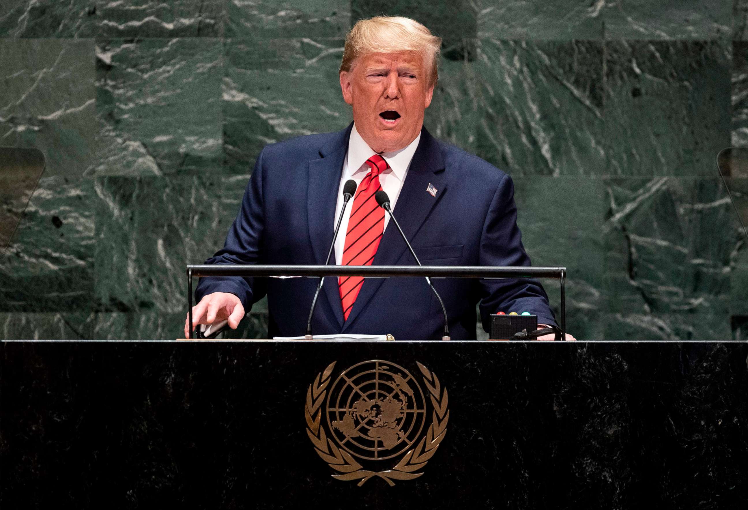PHOTO: President Donald Trump speaks during the 74th Session of the United Nations General Assembly at UN Headquarters in New York, Sept. 24, 2019.
