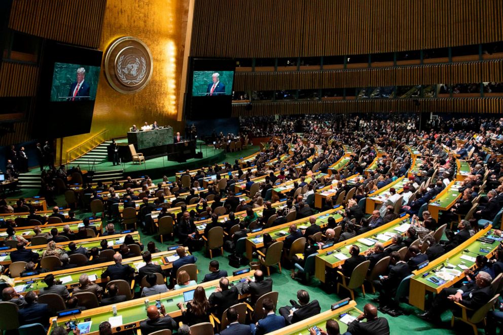 PHOTO: President Donald Trump speaks during the 74th Session of the United Nations General Assembly at UN Headquarters in New York, Sept. 24, 2019.