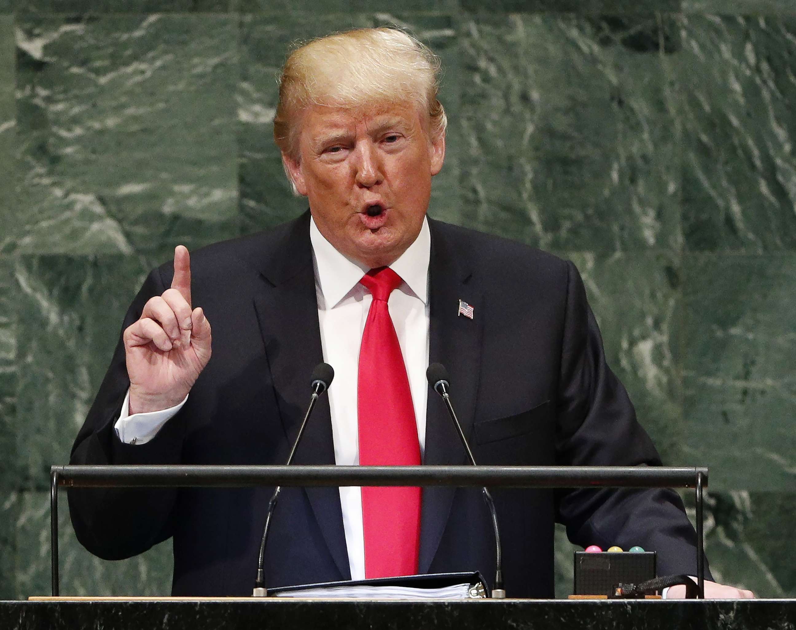 PHOTO: President Donald Trump addresses the General Debate of the General Assembly of the United Nations at United Nations Headquarters in New York, Sept. 25, 2018.
