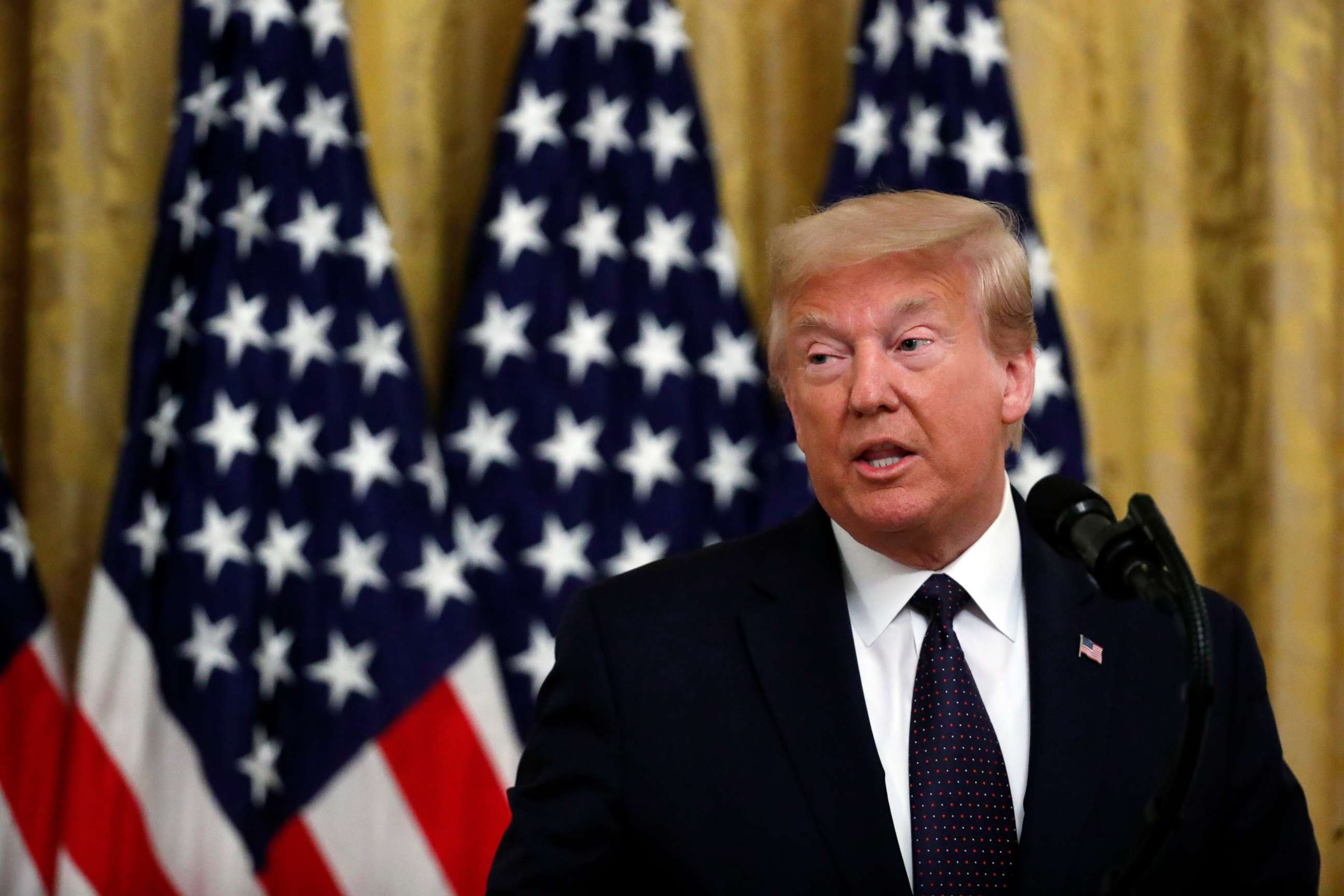 PHOTO: President Donald Trump speaks about the PREVENTS "President's Roadmap to Empower Veterans and End a National Tragedy of Suicide," task force, in the East Room of the White House, June 17, 2020, in Washington.