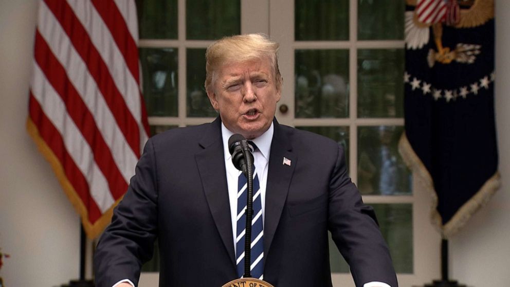 PHOTO: President Donald Trump speaks in the Rose Garden of the White House in Washington, May 22, 2019.