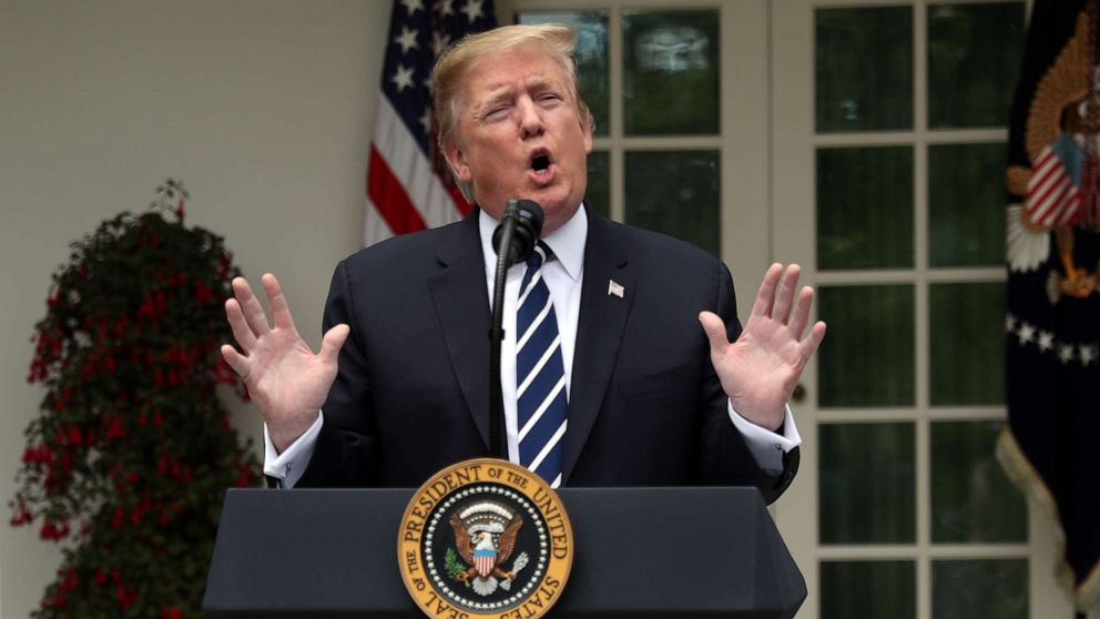 PHOTO: President Donald Trump speaks about the investigations by Special Counsel Robert Mueller and the U.S. Congress into himself and his administration in the Rose Garden at the White House in Washington, May 22, 2019.