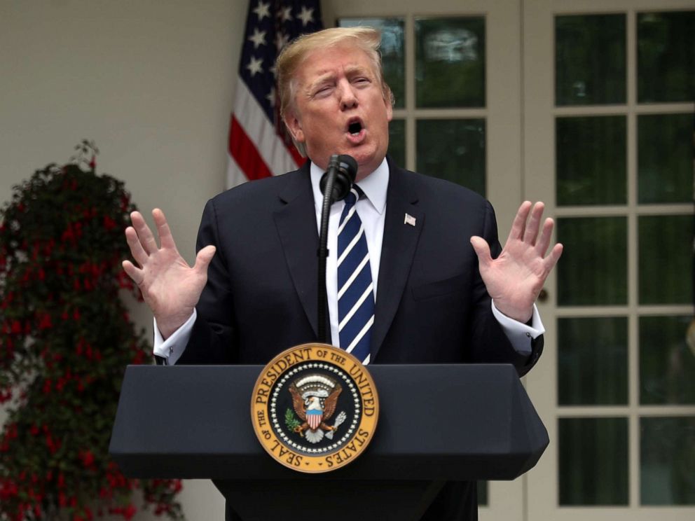 PHOTO: President Donald Trump speaks about the investigations by Special Counsel Robert Mueller and the U.S. Congress into himself and his administration in the Rose Garden at the White House in Washington, May 22, 2019.