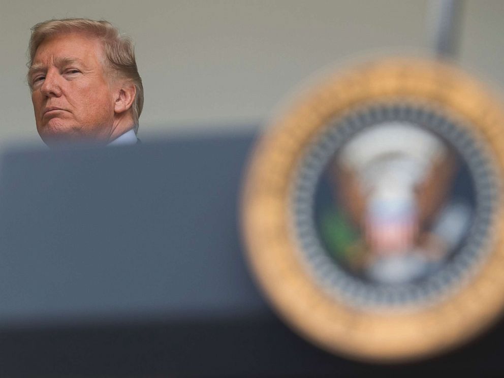 PHOTO: President Donald Trump leaves after speaking to the press in the Rose Garden of the White House, in Washington, DC, Oct. 16, 2017.