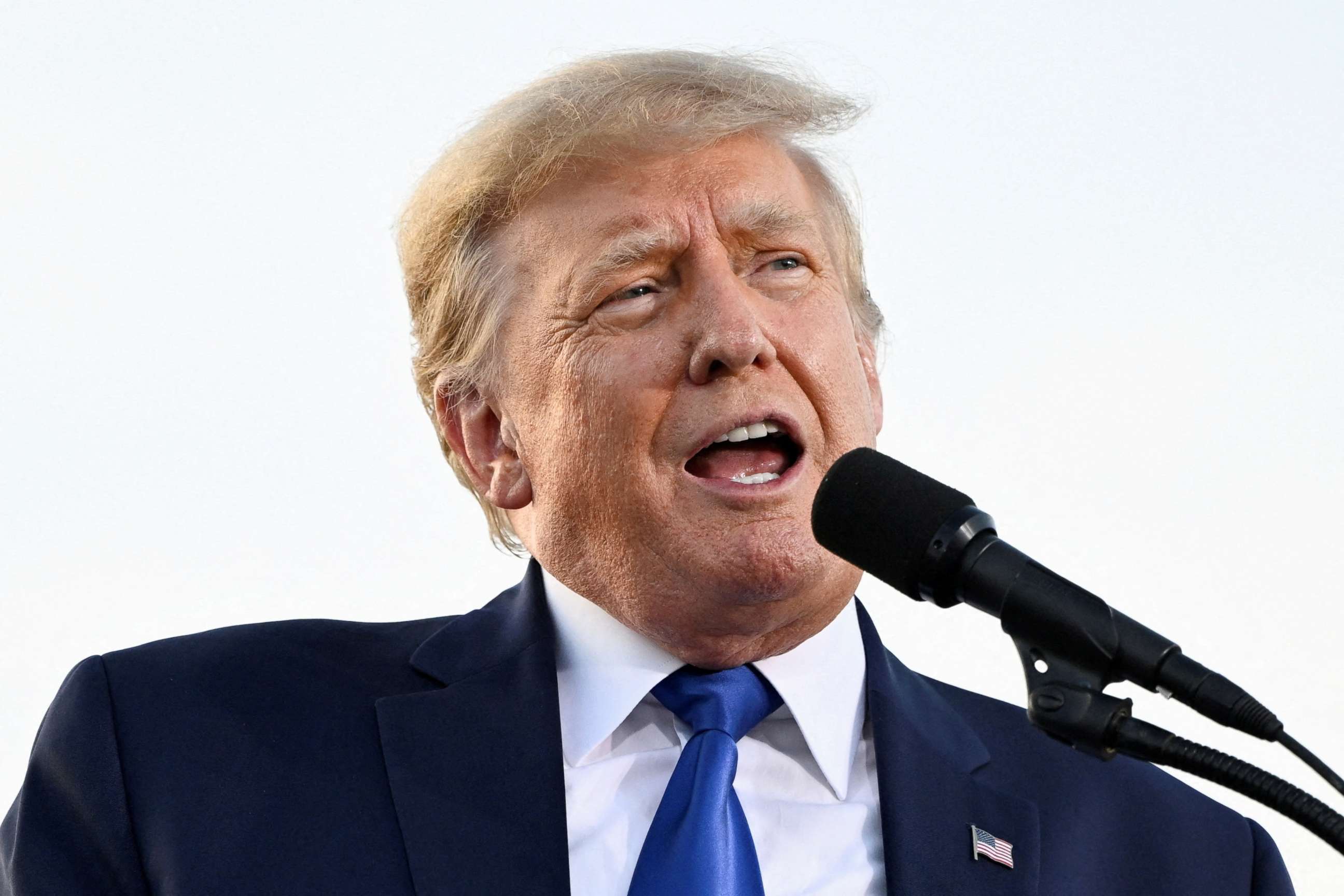 PHOTO: Former U.S. President Donald Trump speaks during a rally to boost Ohio Republican candidates ahead of their May 3 primary election, at the county fairgrounds in Delaware, Ohio, April 23, 2022. 