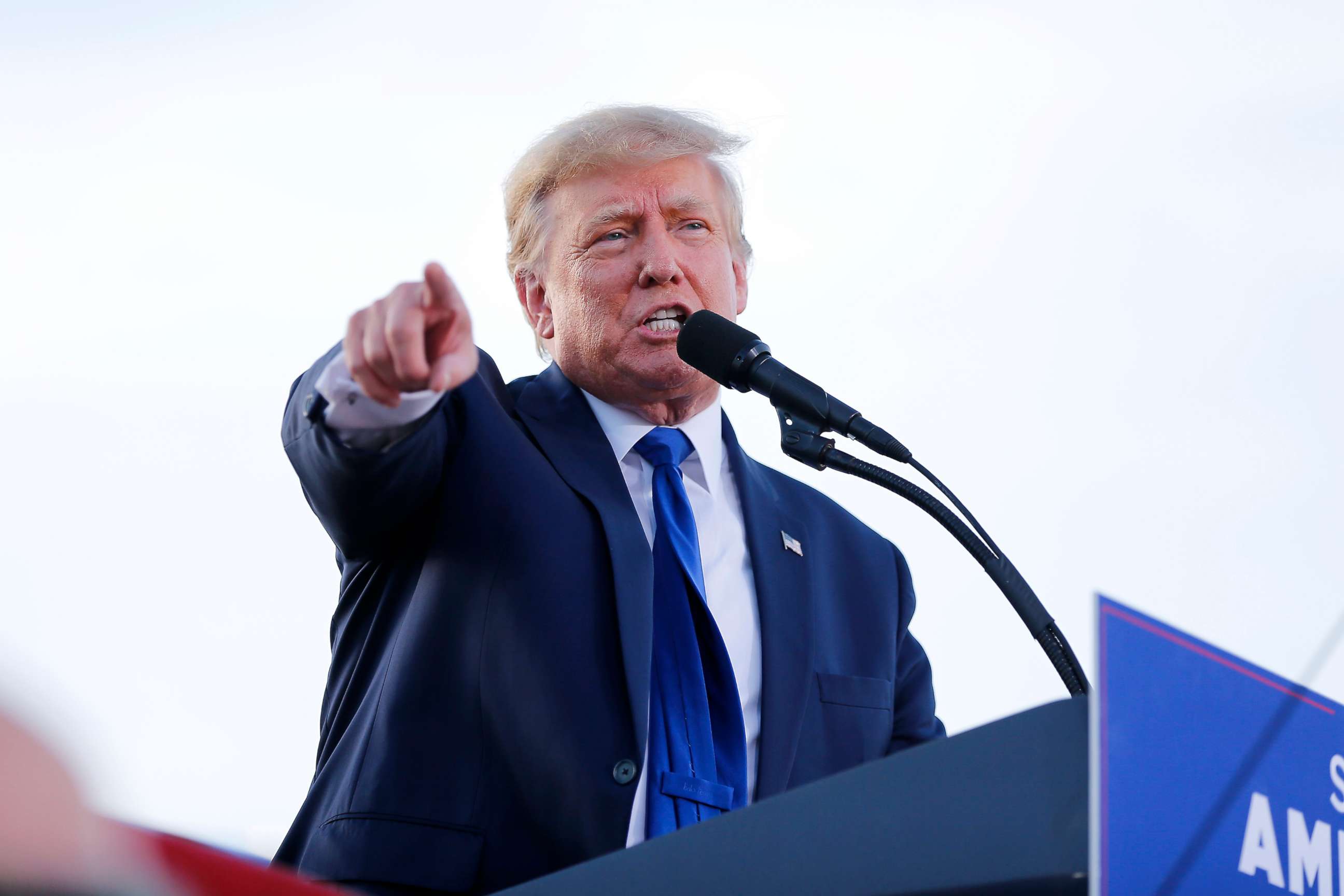 PHOTO: Former President Donald Trump speaks at a rally at the Delaware County Fairgrounds, Saturday, April 23, 2022, in Delaware, Ohio.