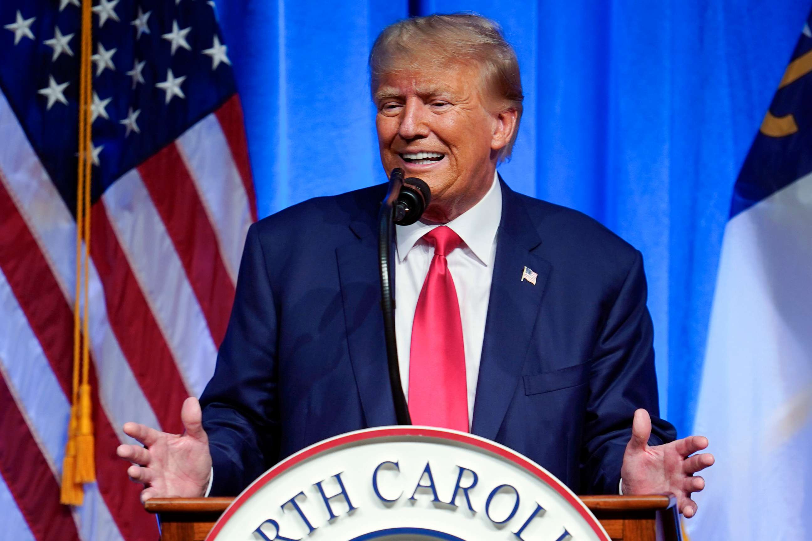 PHOTO: Former President Donald Trump speaks during the North Carolina Republican Party Convention in Greensboro, N.C., Saturday, June 10, 2023.