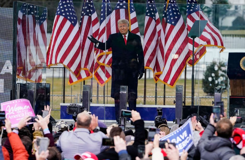 PHOTO: In this Jan. 6, 2021, photo, President Donald Trump arrives to speak at a rally in Washington. 
