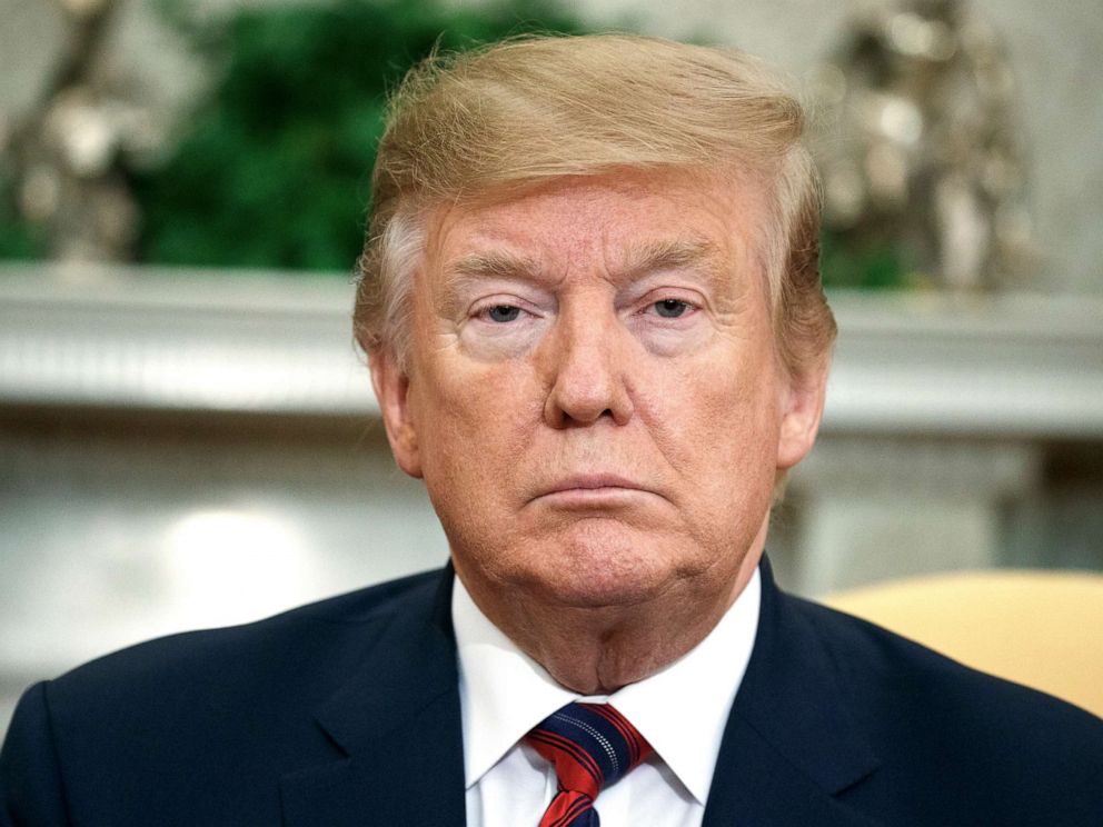 President Donald Trump listens to South Korean President Moon Jae-in speak during a meeting in the Oval Office of the White House, Thursday, April 11, 2019, in Washington.