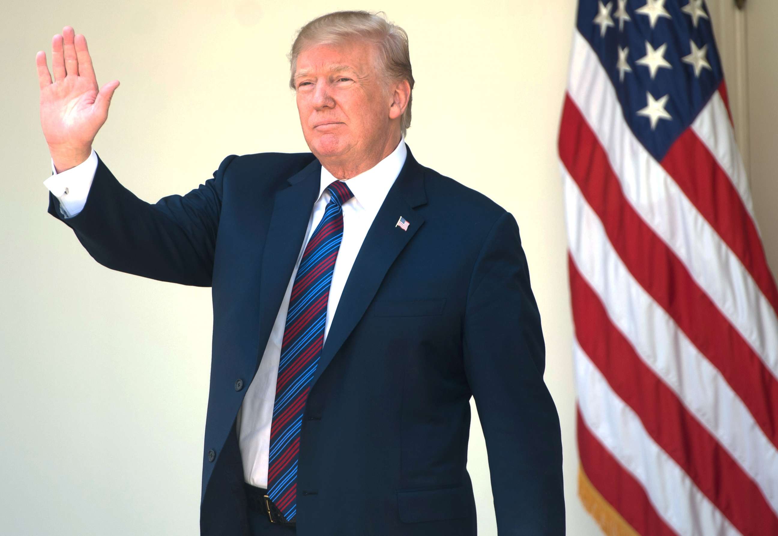 PHOTO: President Donald Trump leaves after speaking about tax cuts during an event with American workers in the Rose Garden of the White House, April 12, 2018.