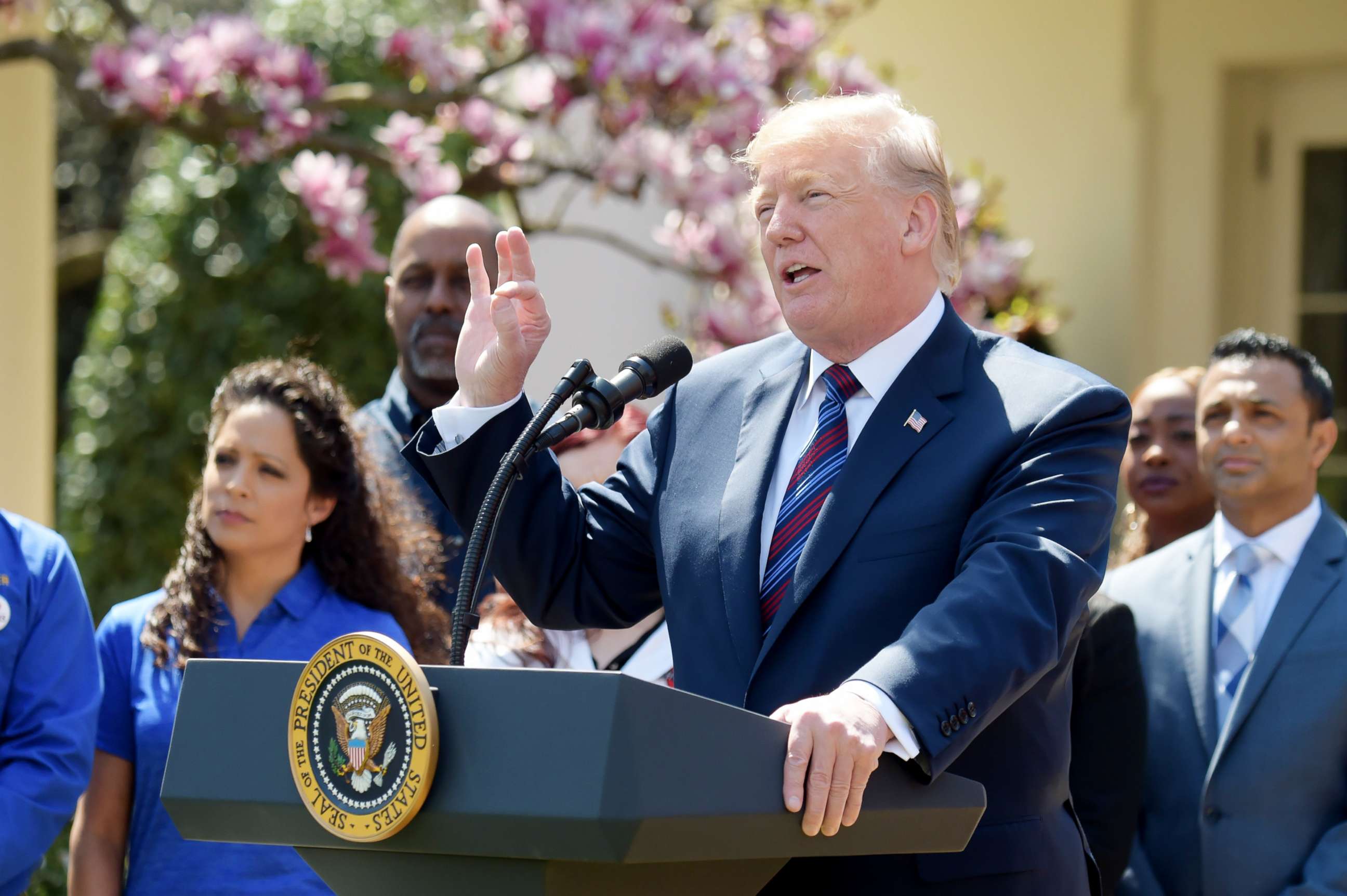 PHOTO: President Donald Trump delivers a speech at the White House on April 12, 2018.