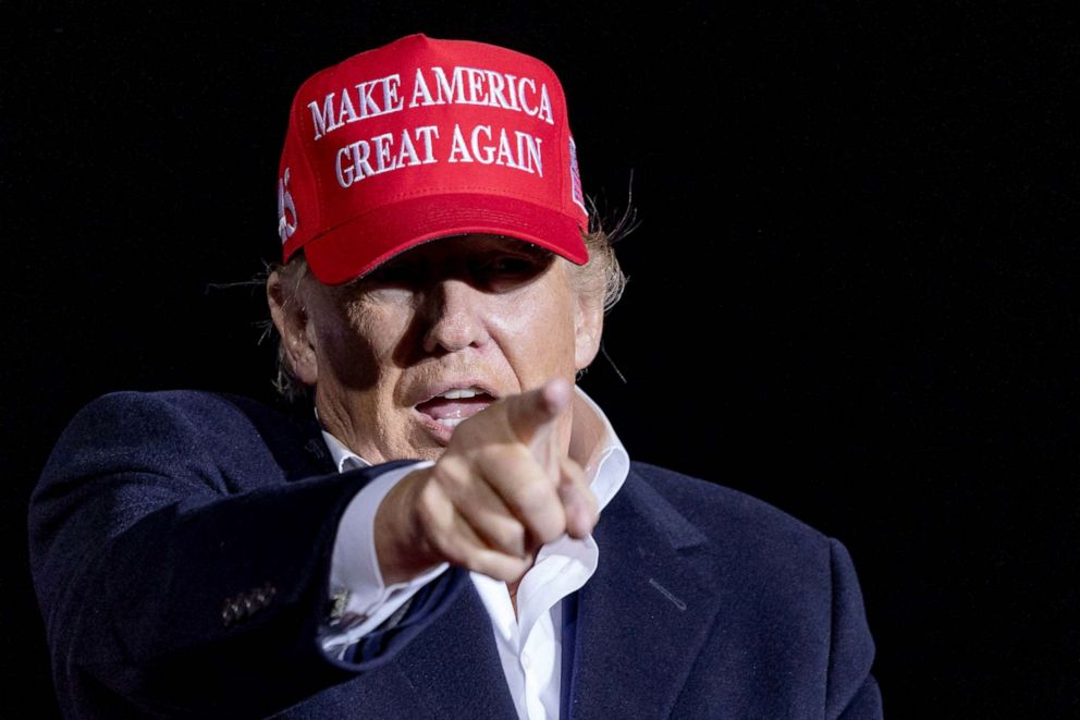 PHOTO: Former President Donald Trump points as he holds a rally in Florence, Arizona, Jan. 15, 2022.