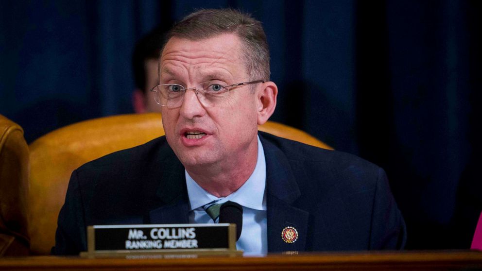 PHOTO: Doug Collins questions Intelligence Committee Minority Counsel Stephen Castor and Intelligence Committee Majority Counsel Daniel Goldman during the House impeachment inquiry hearings in Washington, Dec. 9, 2019.