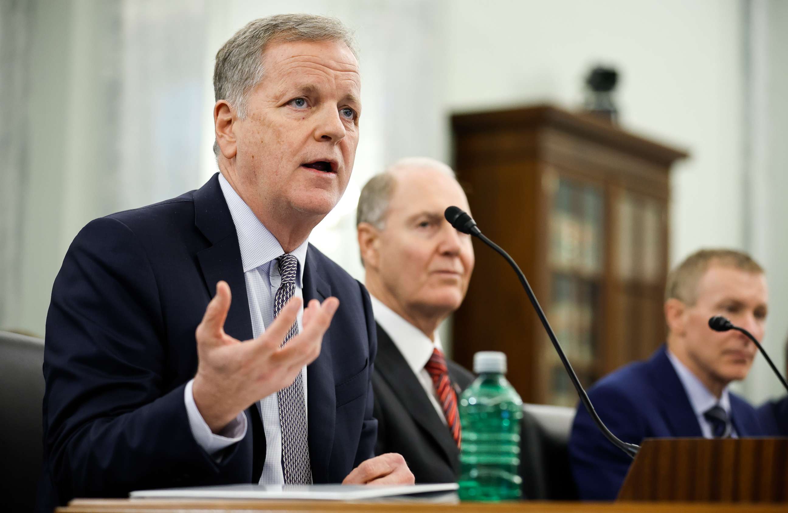 PHOTO: American Airlines CEO Doug Parker, Southwest Airlines CEO Gary Kelly and United Airlines CEO Scott Kirby testify before the Senate Commerce, Science, and Transportation Committee on Capitol Hill on Dec. 15, 2021, in Washington, D.C.