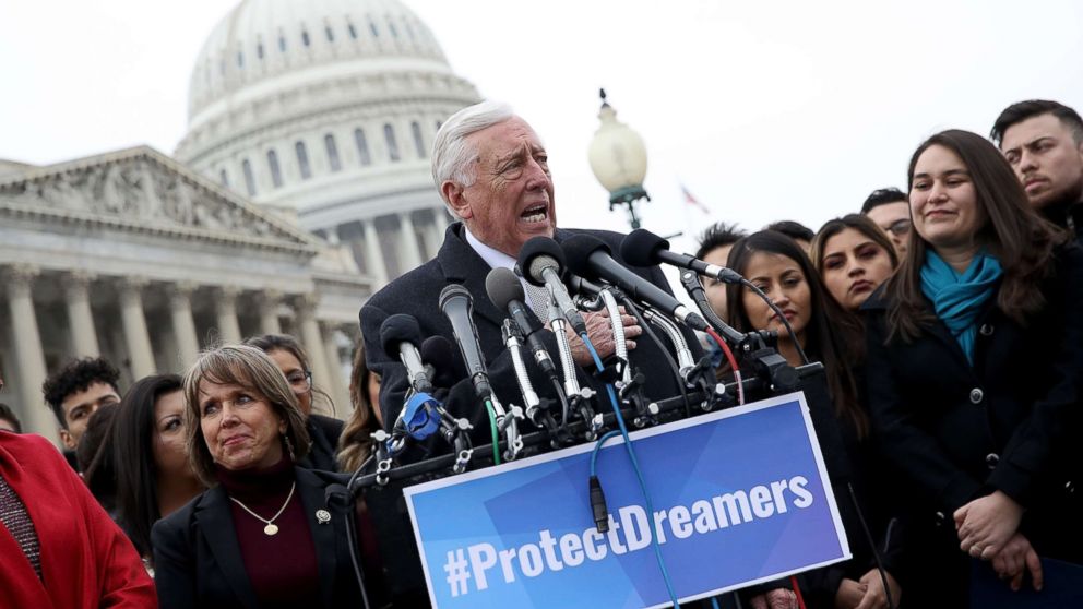 House Minority Whip Steny Hoyer (D-MD) holds a news conference with DREAMers from nearly 20 states outside the U.S. Capitol, Jan. 10, 2018. Hoyer used the press conference "to call for passage of a permanent solution to allow DREAMers to remain" in the United States.