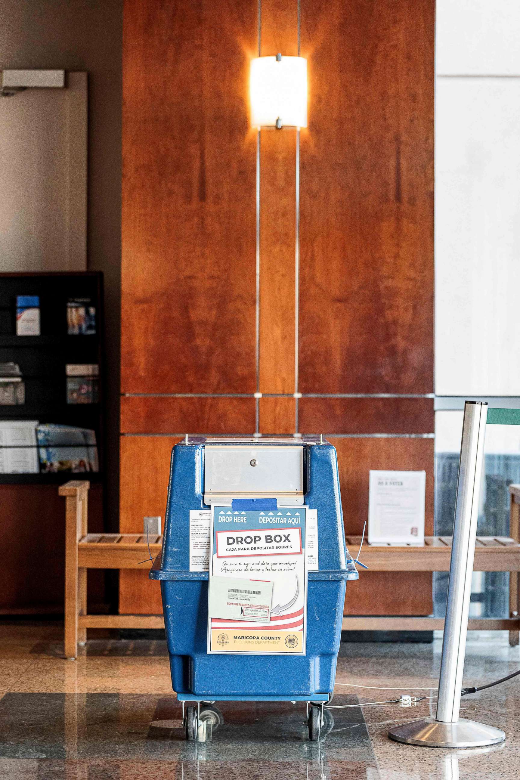 PHOTO: A dropbox is pictured ahead of the midterm elections at the City Hall in Mesa, Ariz., Oct. 25, 2022. 