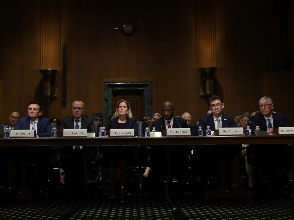 PHOTO: Chief Executive Officers of pharmaceutical companies testify before the Senate Finance Committee on Drug Pricing in America: A Prescription for Change, Part II, Feb. 26, 2019, in Washington D.C.