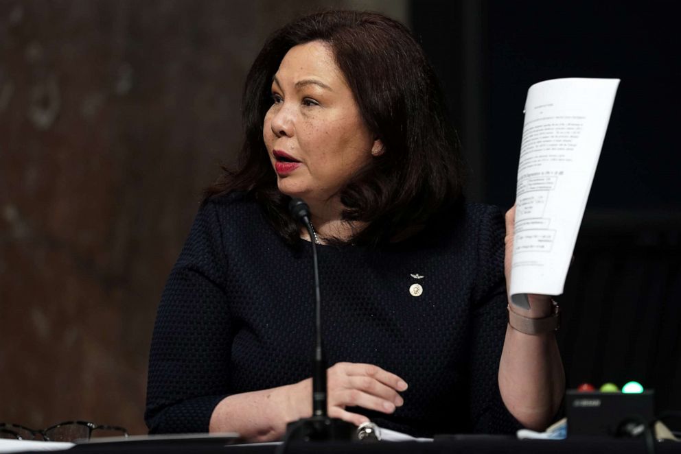 PHOTO: Senator Tammy Duckworth speaks during the Senate Armed Services Committee hearing on Capitol Hill in Washington, May 6, 2020.