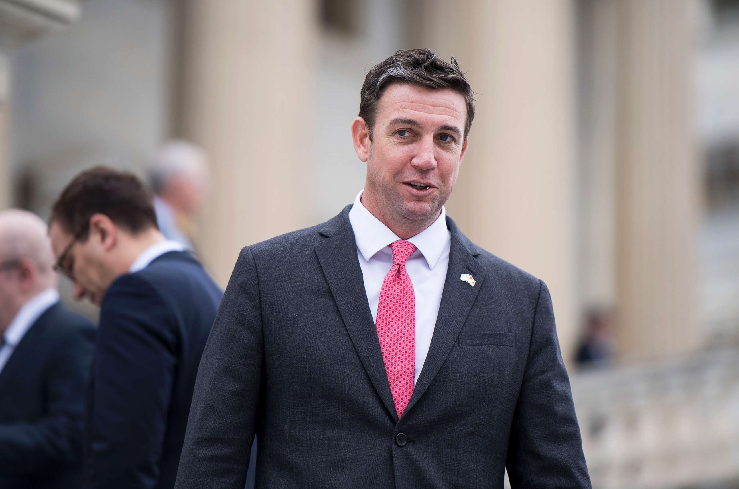 PHOTO: Rep. Duncan Hunter walks down the House steps after final votes of the week in the Capitol Feb. 15, 2018.