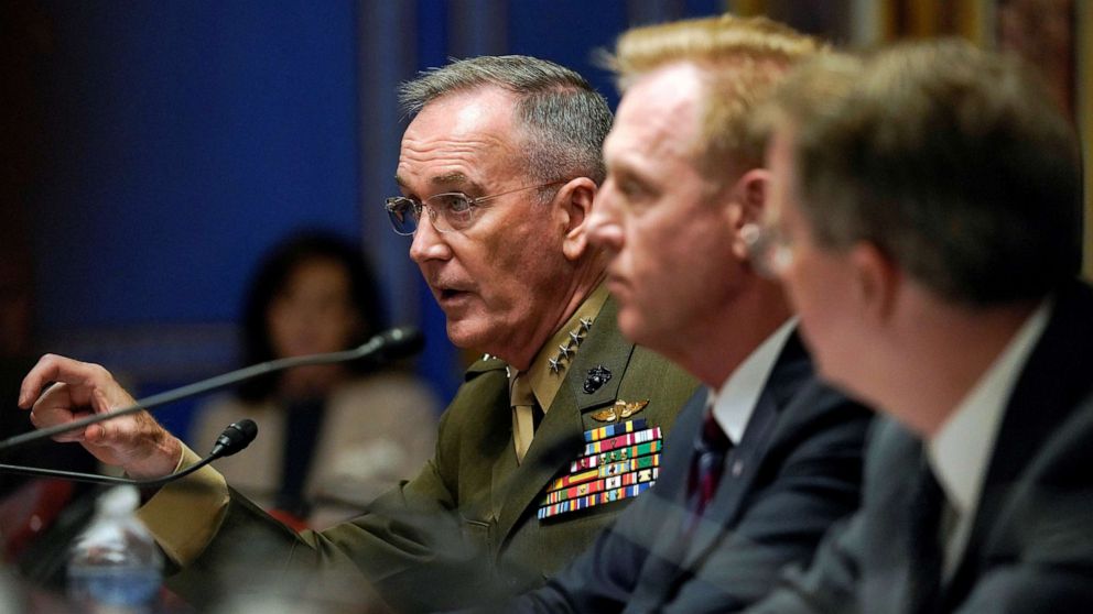 PHOTO: Chairman of the Joint Chiefs of Staff General Joseph Dunford testifies before a Senate Appropriations Defense Subcommittee hearing on the proposed FY2020 budget for the Defense Department on Capitol Hill in Washington, May 8, 2019.