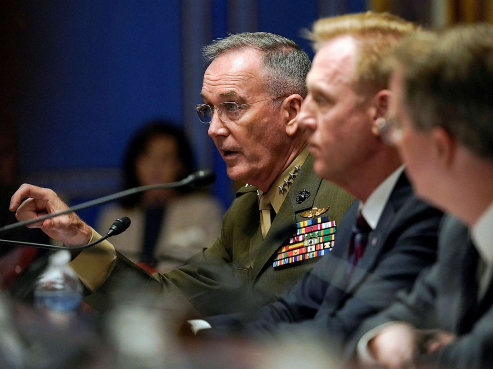 PHOTO: Chairman of the Joint Chiefs of Staff General Joseph Dunford testifies before a Senate Appropriations Defense Subcommittee hearing on the proposed FY2020 budget for the Defense Department on Capitol Hill in Washington, May 8, 2019.