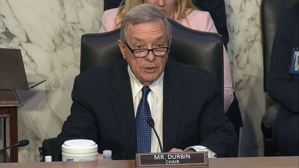 PHOTO: Chairman of the Senate Judiciary Committee Dick Durbin leads the Senate Judiciary Committee hearing on 'Examining the Metastasizing Domestic Terrorism Threat After the Buffalo Attack,' June 7, 2022.