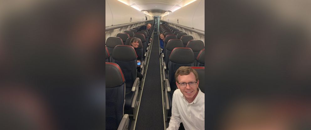 PHOTO: Rep. Dusty Johnson tweeted this photo of himself and 3 lawmakers from Minnesota flying to Washington, DC in order to vote on the $2 trillion coronavirus relief package.