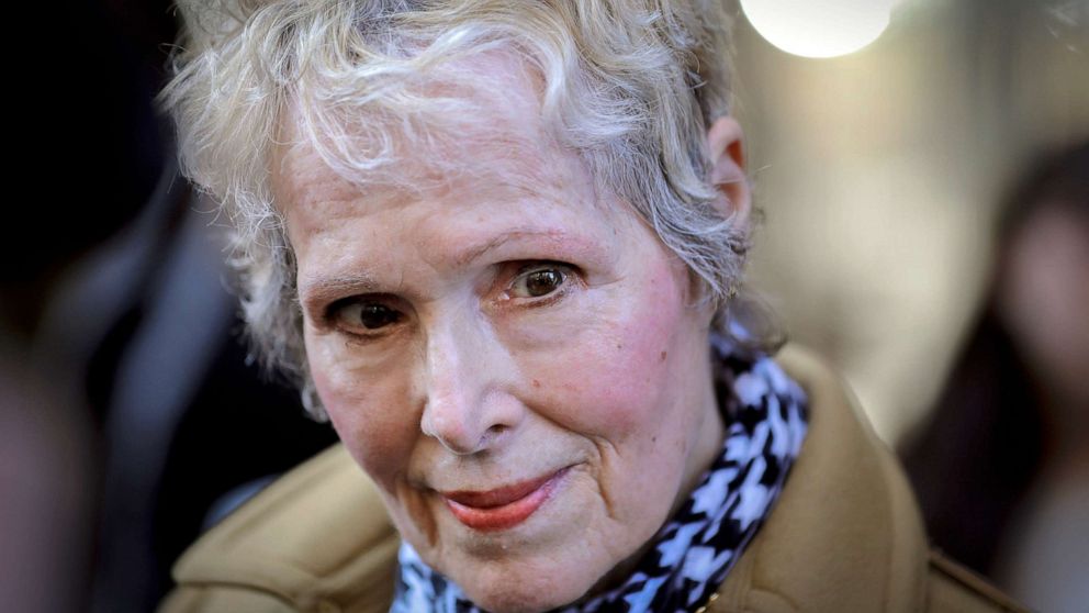 PHOTO: In this March 4, 2020, photo, E. Jean Carroll talks to reporters outside a courthouse in New York. 