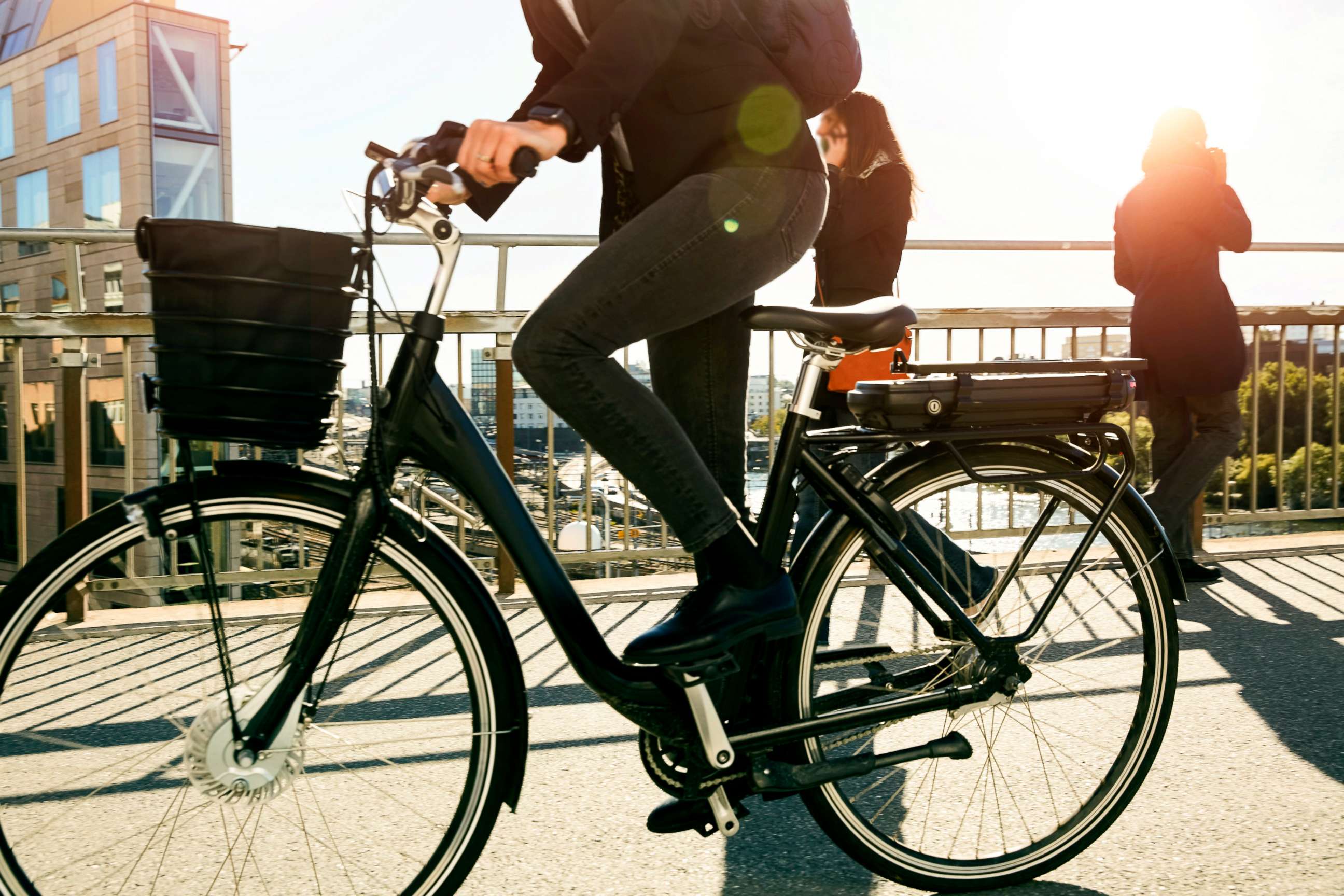 PHOTO: A person rides and e-bike in this stock photo.