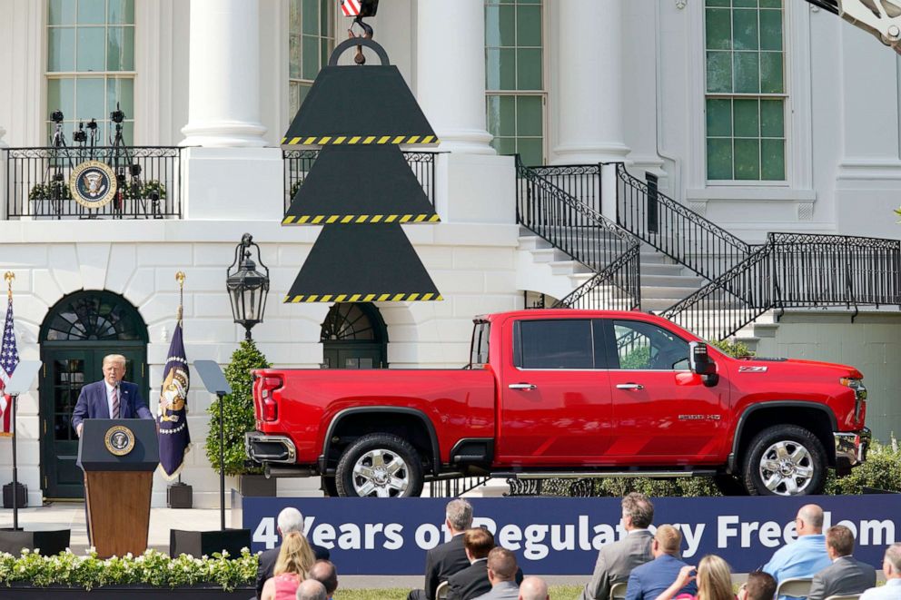 PHOTO: President Donald Trump speaks during an event on regulatory reform on the South Lawn of the White House, July 16, 2020.