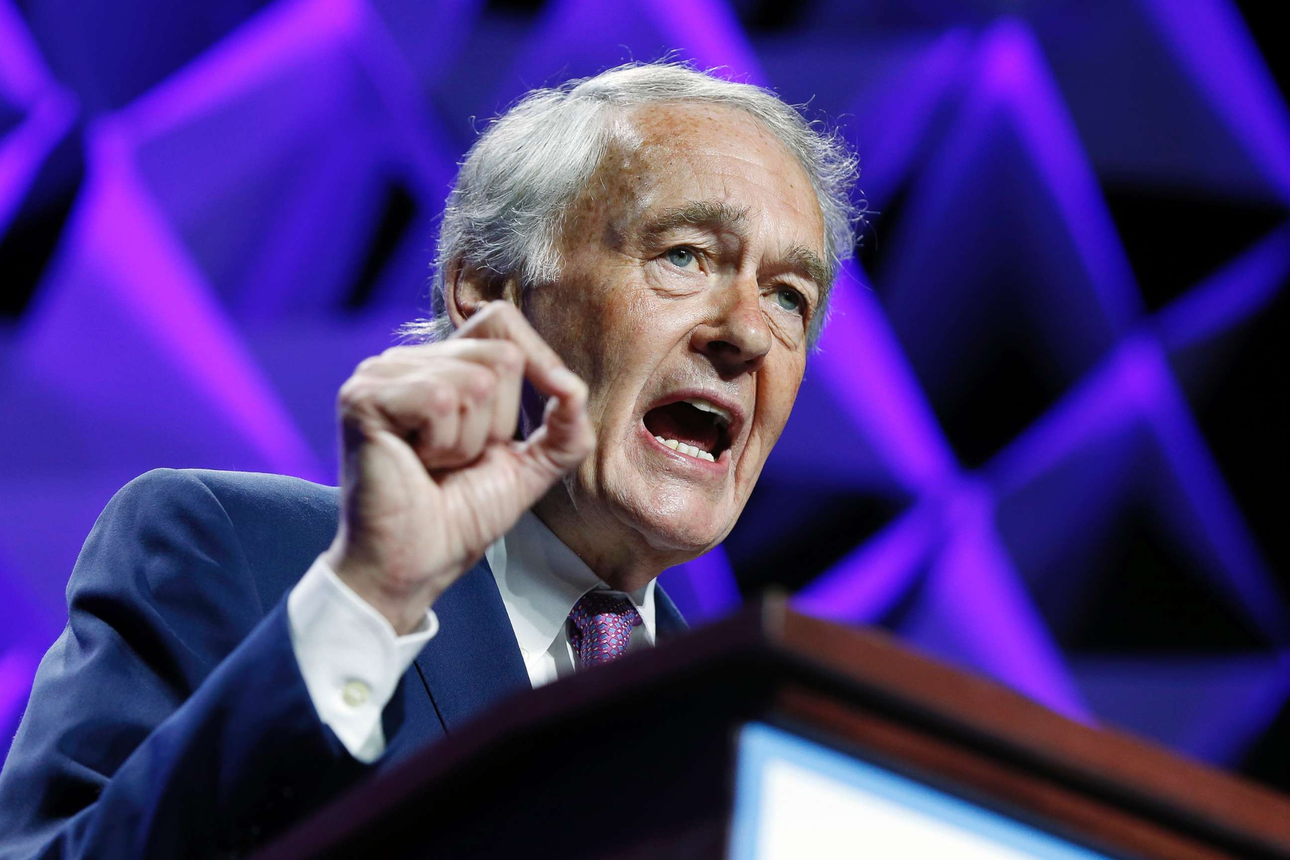 PHOTO: Sen. Ed Markey speaks during the 2018 Massachusetts Democratic Party Convention, June 2, 2018, in Worcester, Mass.