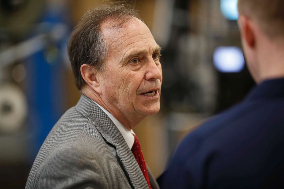 PHOTO: Rep. Ed Perlmutter speaks during a tour of the Amazon fulfillment center, May 3, 2018, in Aurora, Colo.