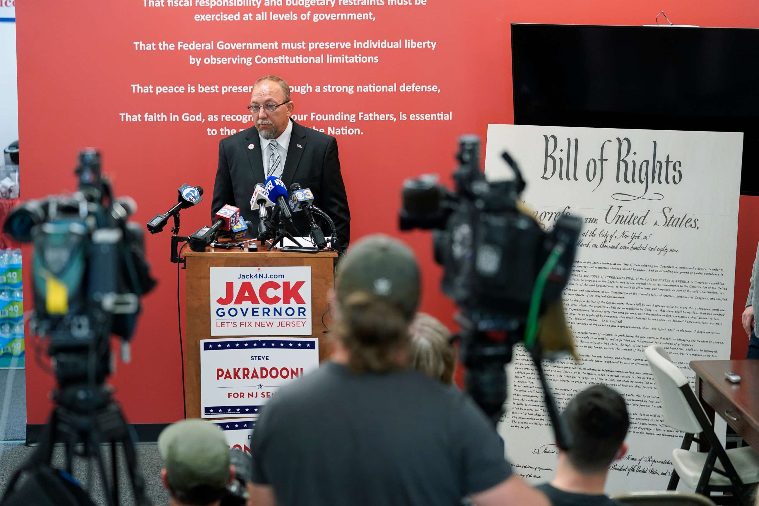 PHOTO: State Senator-elect Edward Durr speaks with members of the media during a news conference in Turnersville, N.J., Nov. 10, 2021.