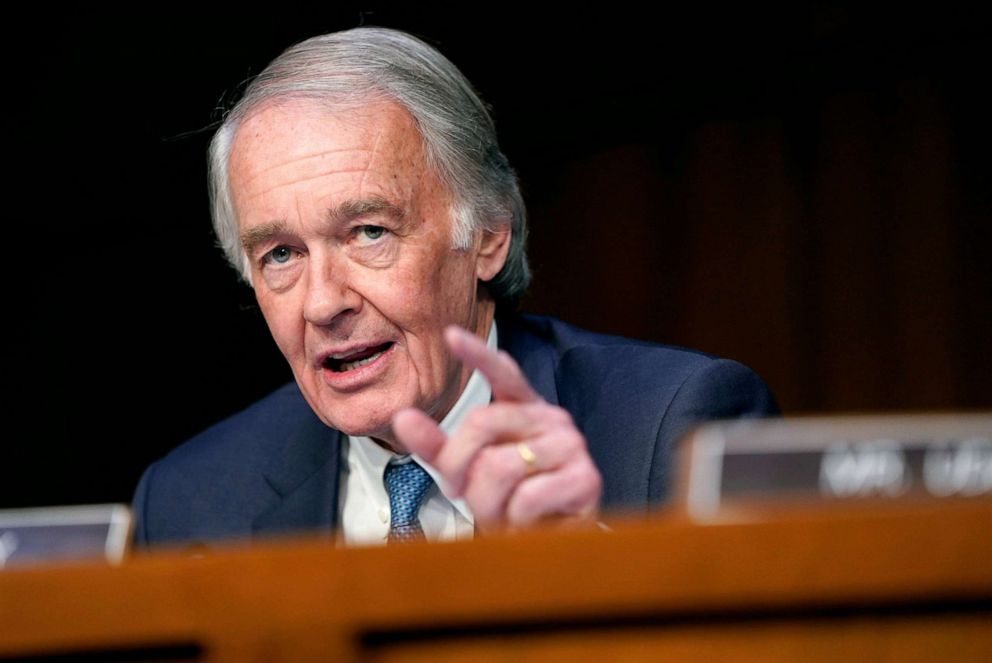 PHOTO: Senator Edward Markey questions government transportation officials during a hearing by the Senate Commerce subcommittee on Transportation and Safety on Capitol Hill in Washington, March 27, 2019.