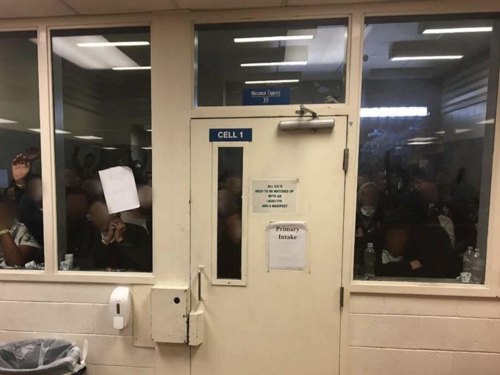 PHOTO: A photo released by the Office of Inspector General on May 30, 2019, shows migrants waiting for immigration processing at a crowded detention center in El Paso, Texas.