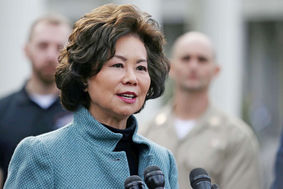 PHOTO: U.S. Department of Transportation Secretary Elaine Chao speaks to the news media outside of the West Wing of the White House in Washington, March 4, 2019.