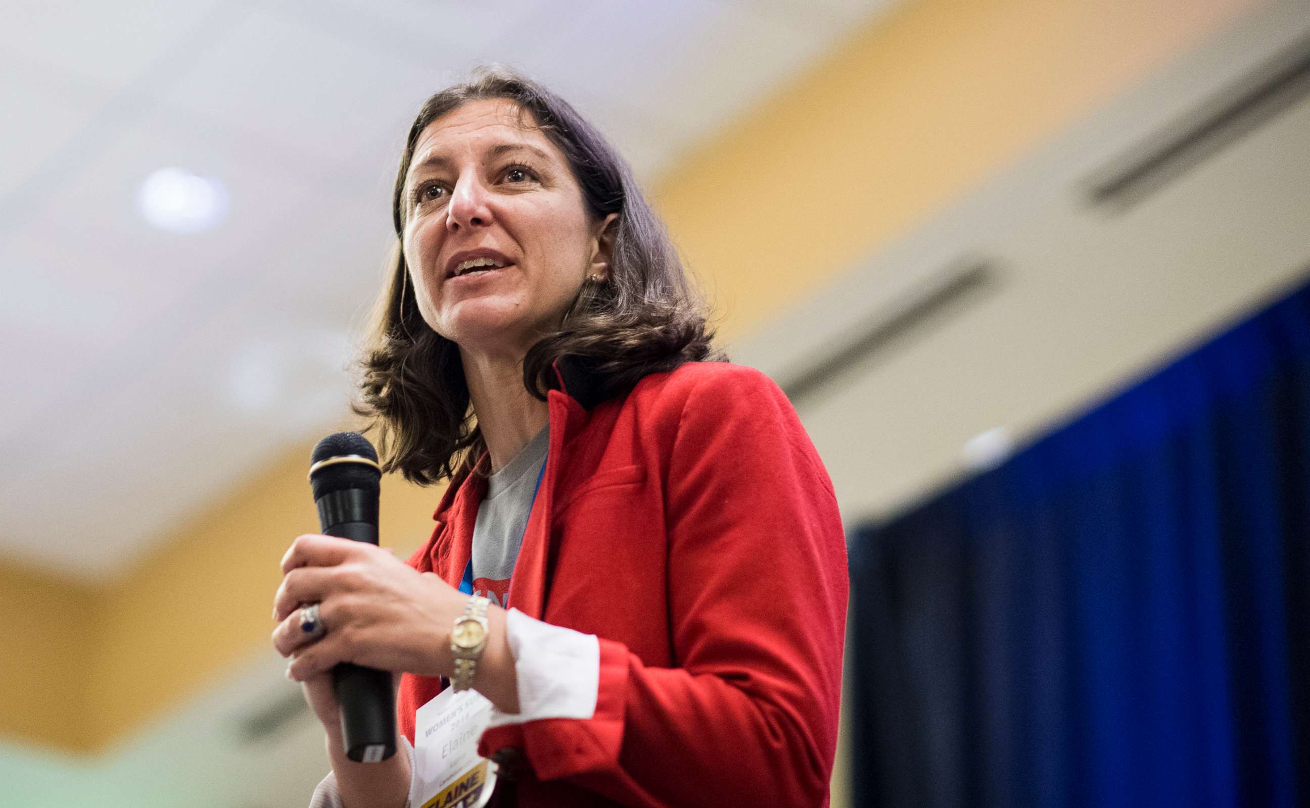 PHOTO: Elaine Luria, Democratic candidate for the 2nd congressional district of Virginia, speaks during the Women's Summit in Herndon, Va., on June 23, 2018.
