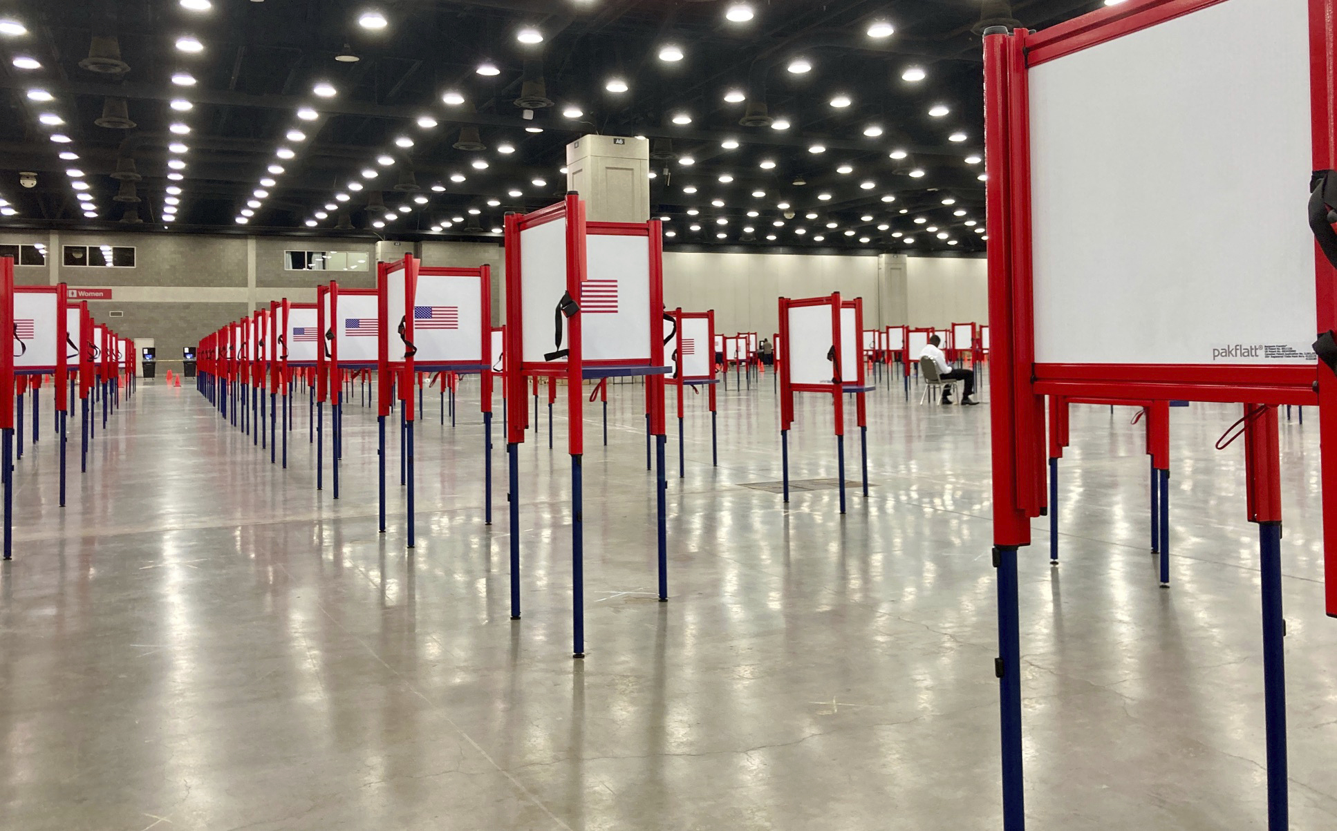 PHOTO: Voting stations are set up for the primary election at the Kentucky Exposition Center, June 22, 2020, in Louisville, Ky.