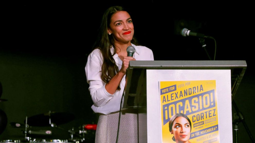 PHOTO: Democratic congressional candidate Alexandria Ocasio-Cortez speaks at her midterm election night party in New York, Nov. 6, 2018.
