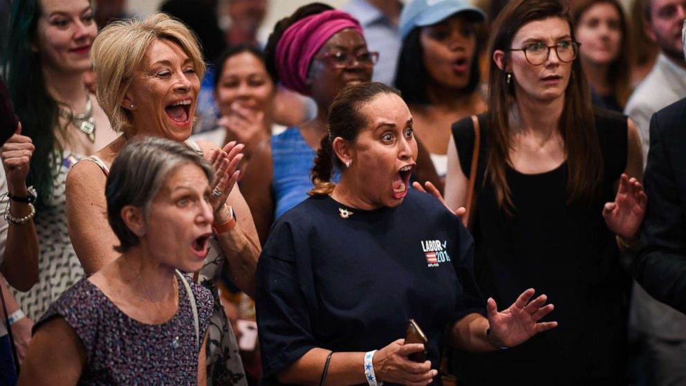 Supporters of Sen. Bill Nelson react during an election night event at the Embassy Suites on November 6, 2018 in Orlando, Fla.
