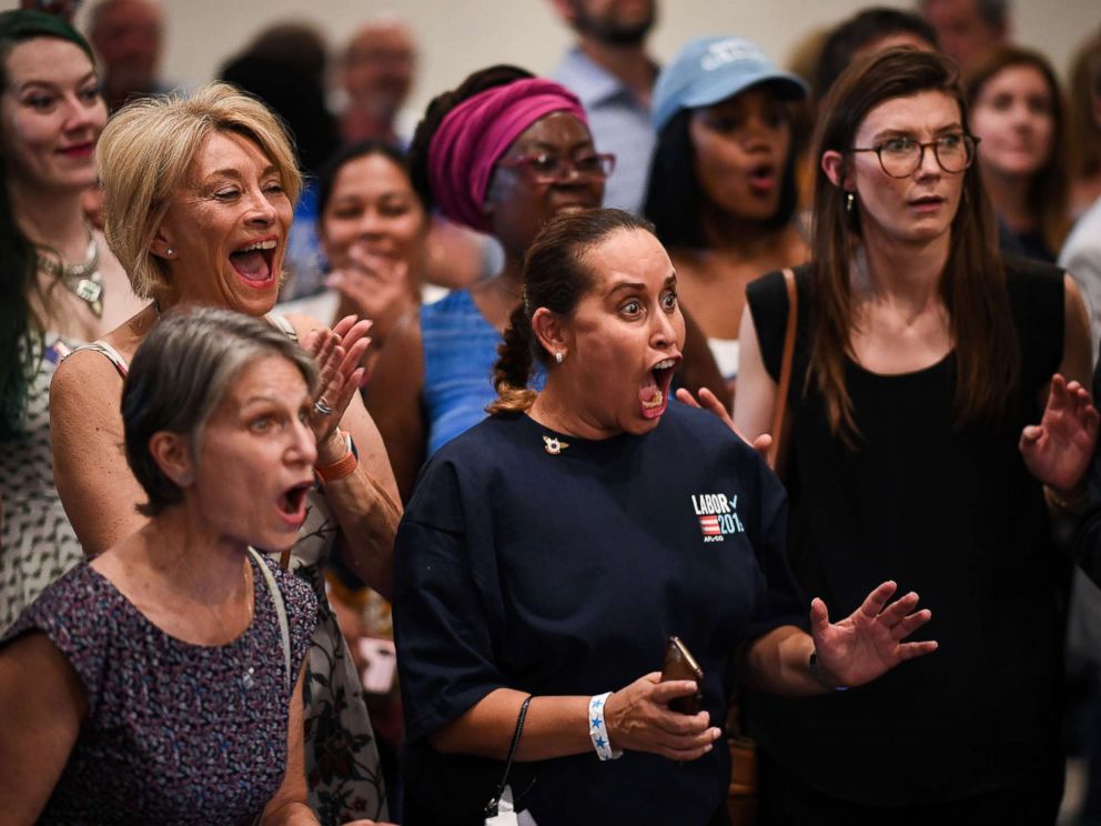 PHOTO: Supporters of Sen. Bill Nelson react during an election night event at the Embassy Suites on November 6, 2018 in Orlando, Fla.