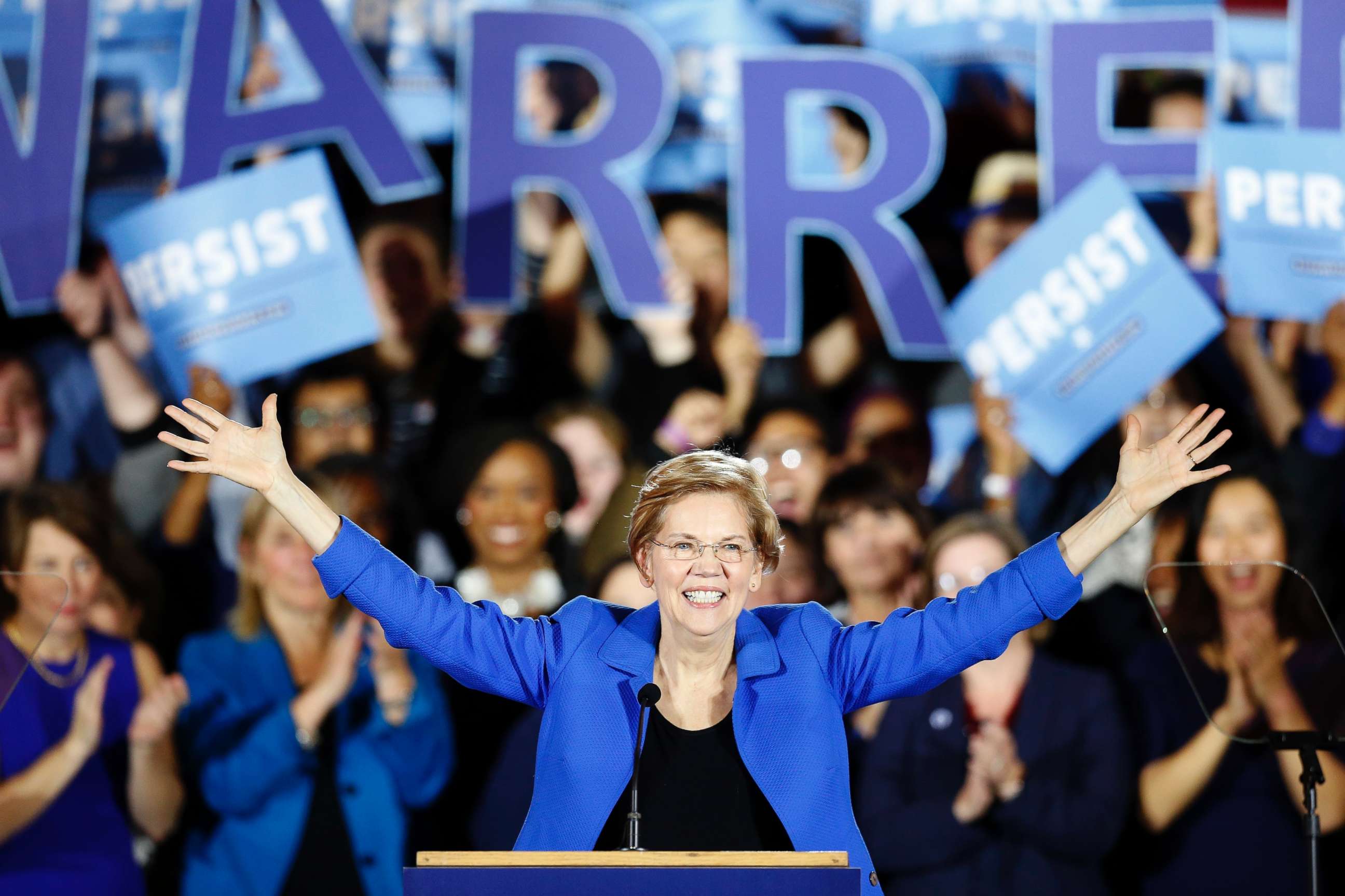 PHOTO: Sen. Elizabeth Warren gives her victory speech at a Democratic election watch party in Boston, Nov. 6, 2018.