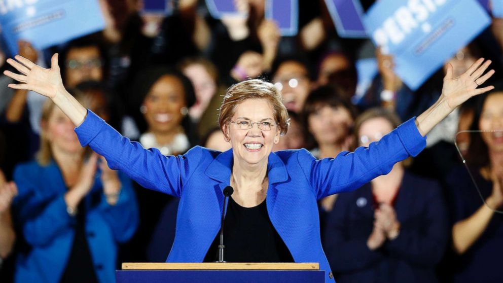 PHOTO: Sen. Elizabeth Warren gives her victory speech at a Democratic election watch party in Boston, Nov. 6, 2018.