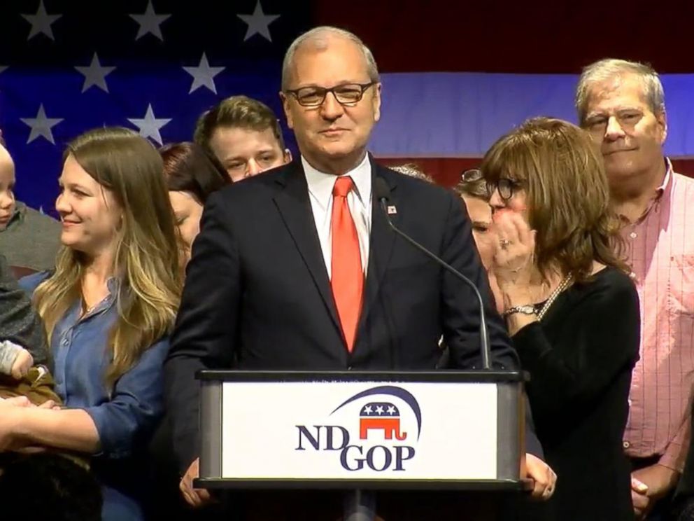 PHOTO: Rep. Kevin Cramer speaks to supporters on Election Day in Bismarck, N.D., Nov. 6, 2018.