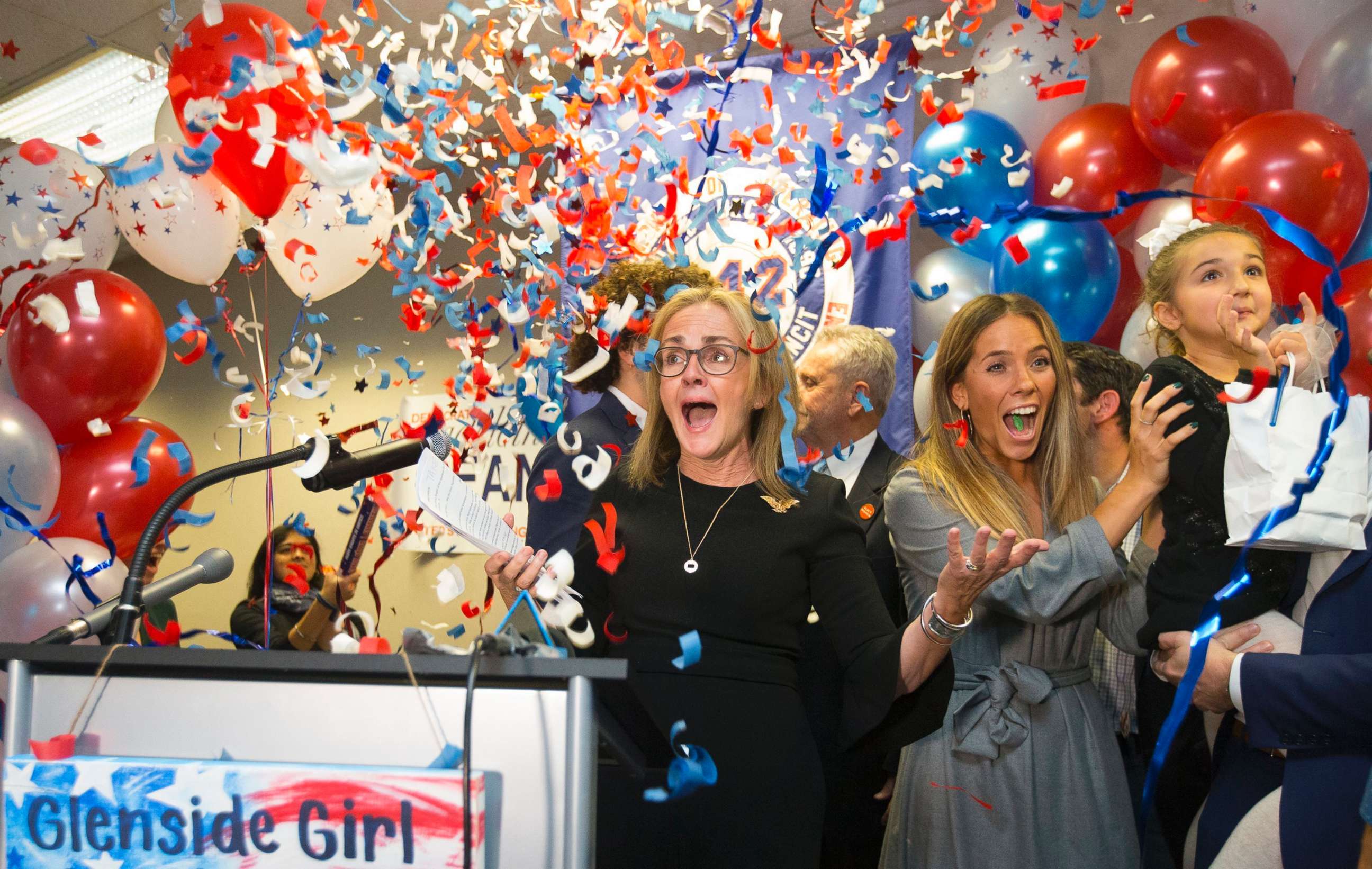 PHOTO: Democrat Madeleine Dean celebrates after winning Pennsylvania's 4th Congressional District race, in Fort Washington, Pa., Tuesday, Nov. 6, 2018.