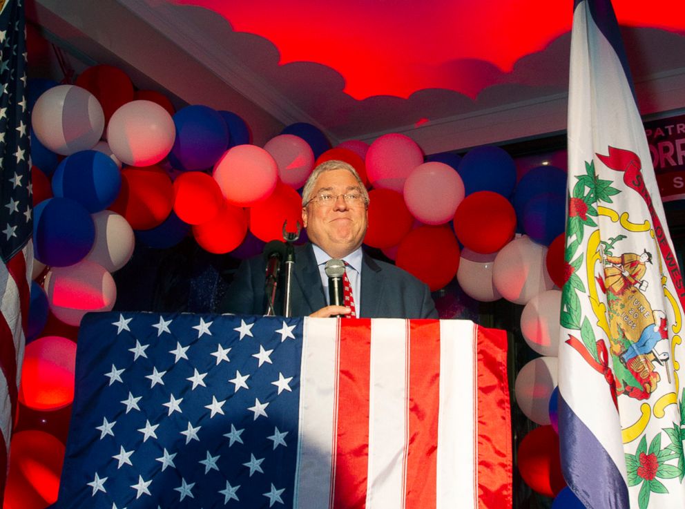 PHOTO: West Virginia Republican Senate candidate Patrick Morrisey gives his concession speech in Martinsburg, W.Va., Nov. 6, 2018. Morrisey lost to incumbent Sen. Joe Manchin.