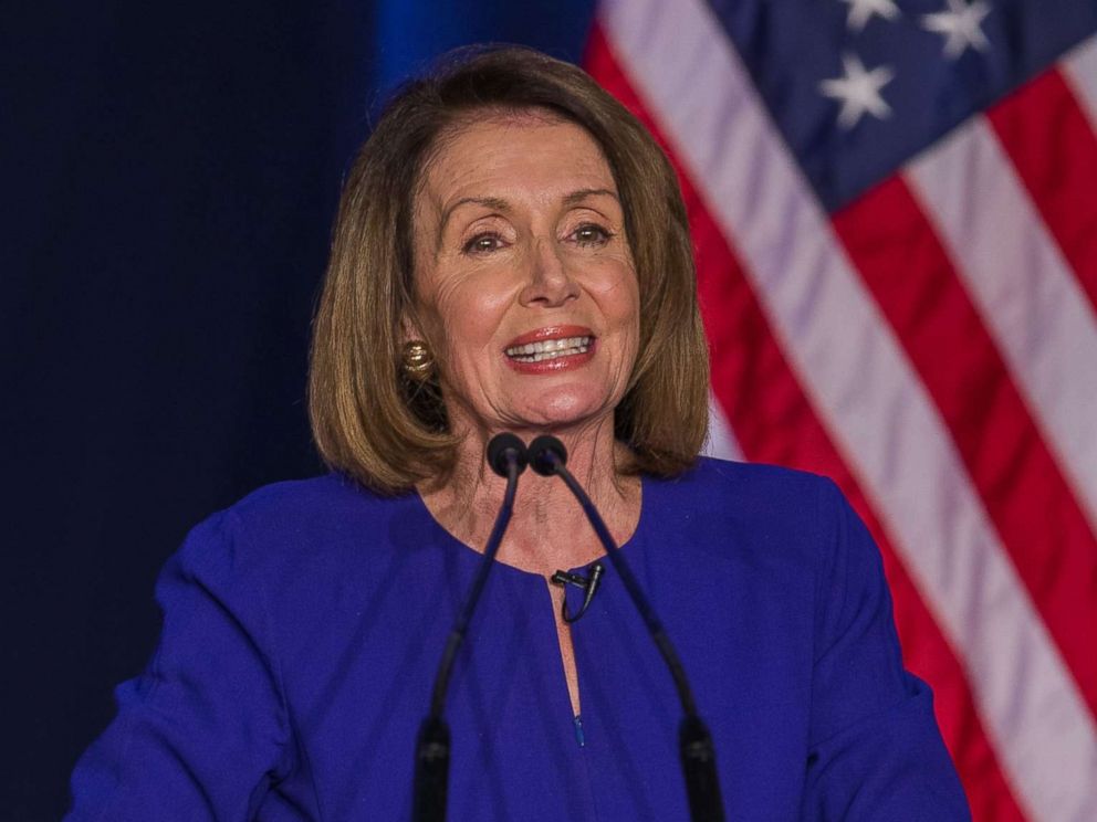 PHOTO: Democratic House Minority leader Nancy Pelosi reacts to early returns from the 2018 midterm general election during a House Democratic Election Night event at the Hyatt Regency in Washington, Nov. 6, 2018.