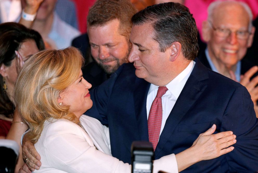 PHOTO: Republican Senator Ted Cruz hugs his wife Heidi Cruz during his election night party in Houston, Texas, Nov. 6, 2018.