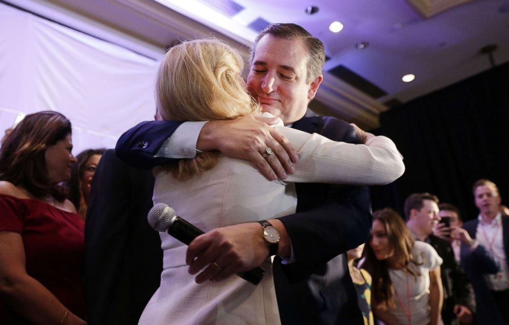 PHOTO: Ted Cruz hugs his wife Heidi after declaring victory at their election night headquarters at the Hilton Post Oak in Houston, Texas, Nov. 6, 2018.